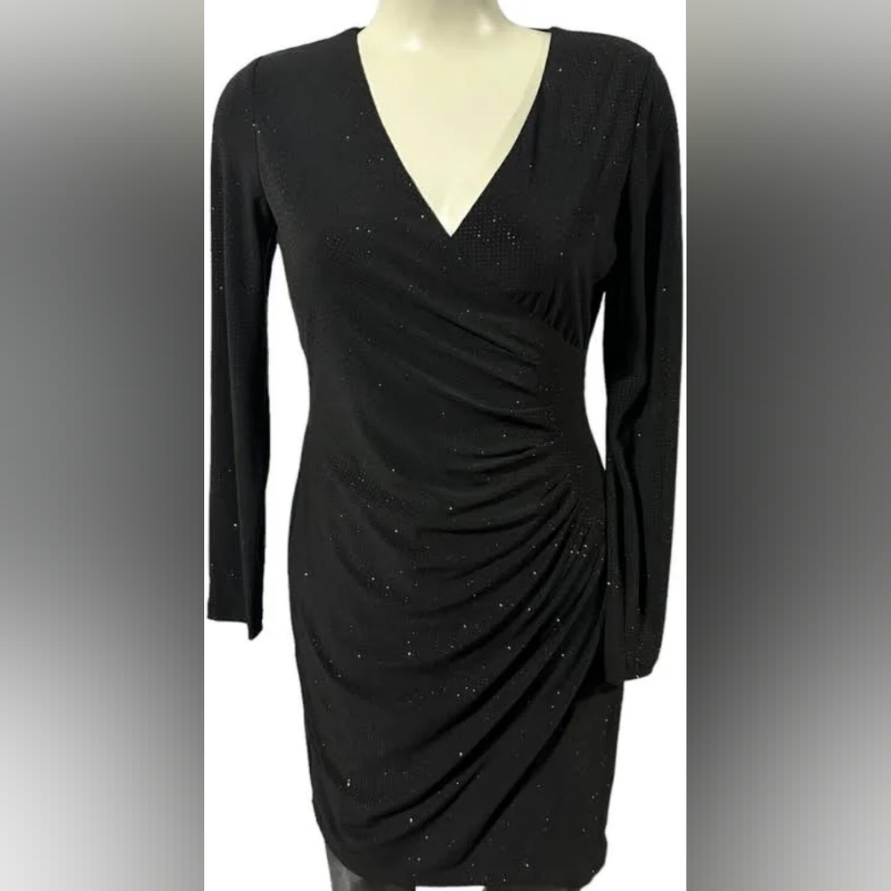 Calvin Klein black sparkle faux wrap dress, 14w